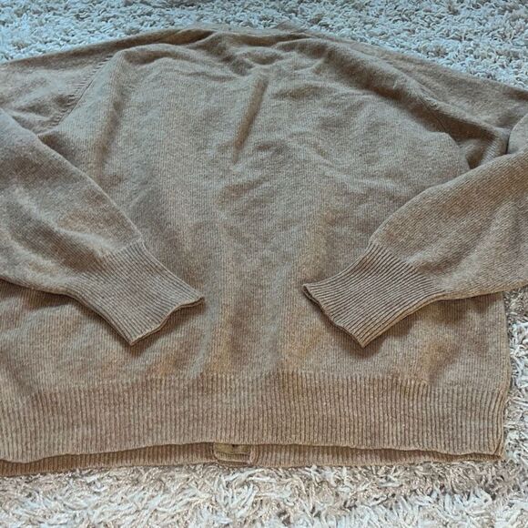 LORD & TAYLOR Cardigan Lambs Wool Brown/Cream Sweater Top Size L - Picture 10 of 12